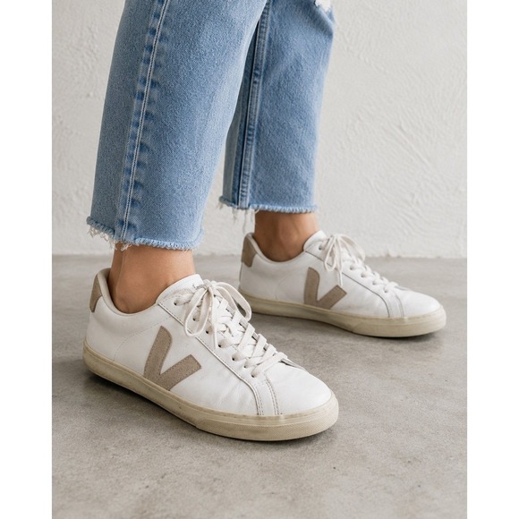 Veja Shoes - Veja Esplar White Leather Sneakers Beige Suede Low Top Lace Up Women's 8